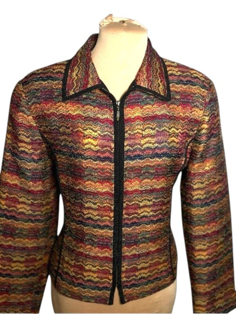 Canvasbacks Vintage Bouclé Zip Front Jacket Multicolor Textured Blazer Size 12